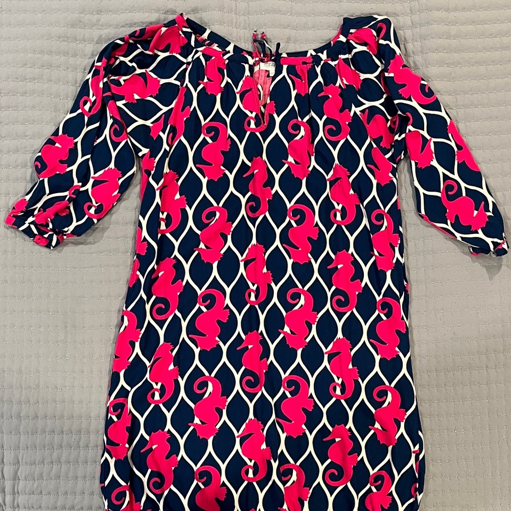 Escapada Navy and Pink Seahorse Kids Dress